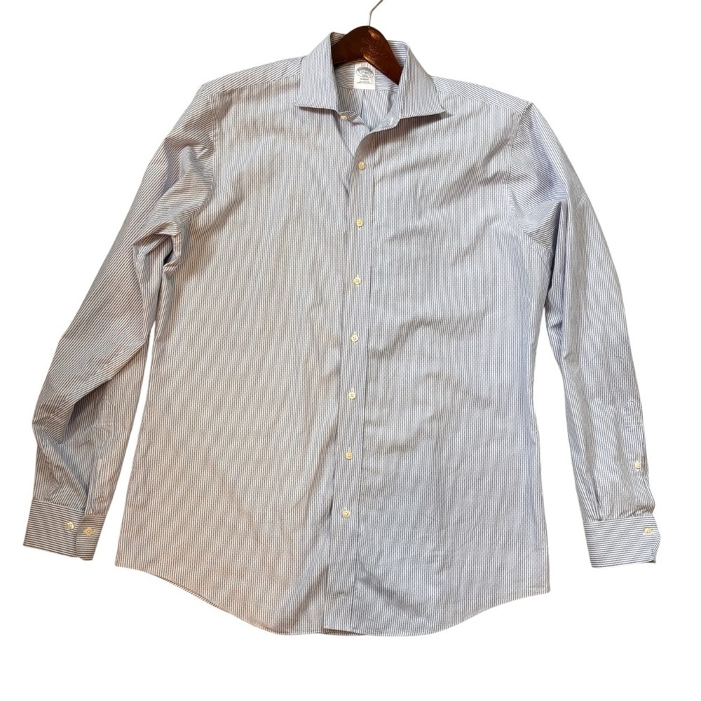 Brooks Brothers 1818 Regent Fit Striped Dress Shirt 17 36/37 Blue White